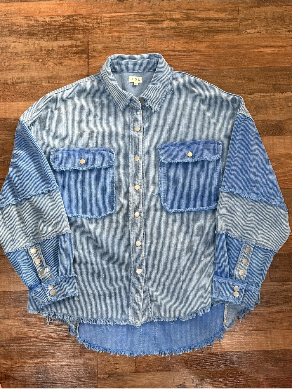POL Blue Color Block Corduroy Shacket Small Boho